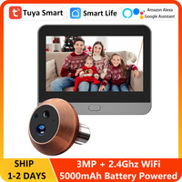 3MP Mini Alexa Google Smart Battery Tuya Video Doorbell Wireless WIFI Digital Magic Eye Door Viewer Camera with 4.3 Inch Monitor
