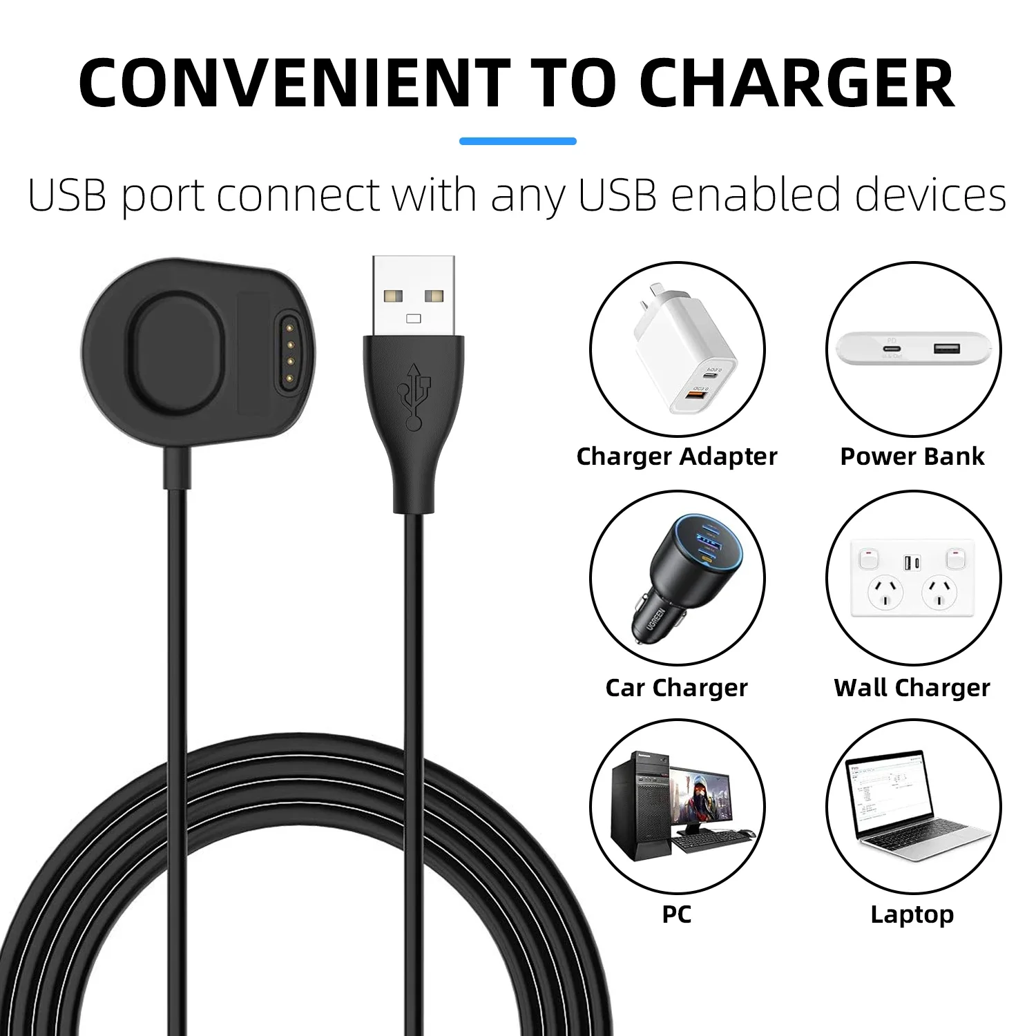 

For Suunto 7 GPS Sports Watch USB Charger Smart Watch Charger Cable Fast Charger Replacement Charger