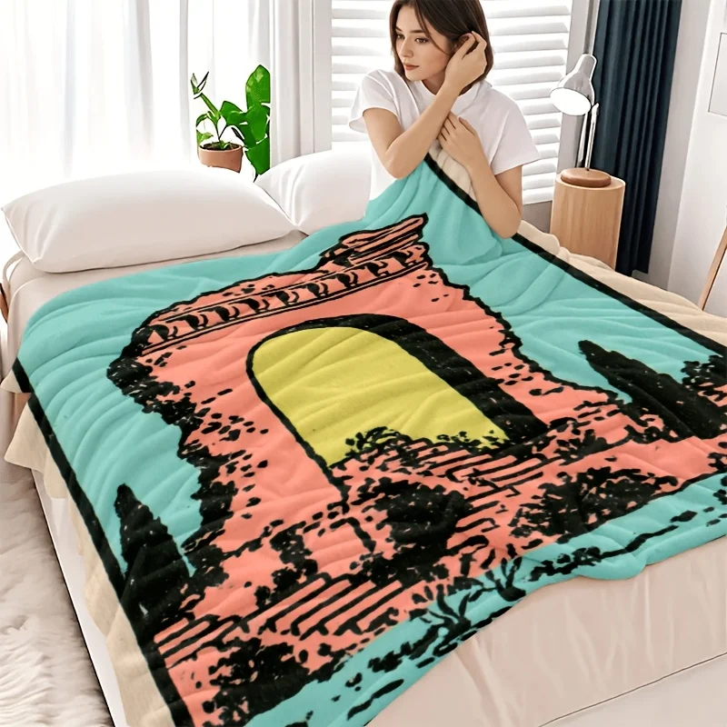 Vintage Mediterranean Greek Ruins Art Boho Throw Blanket Large Decorative Quilt 150x200cm