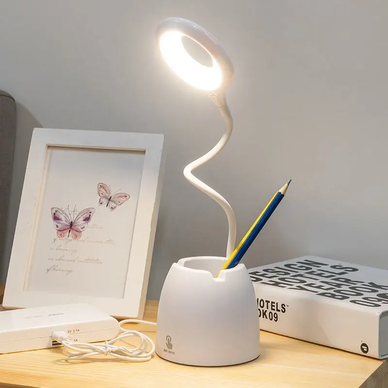 JOYINLED Rechargeable LED Desk Lamp with Pen Holder, Touch Stepless Dimmable Eye-Care Reading Light for Office Study USB Power