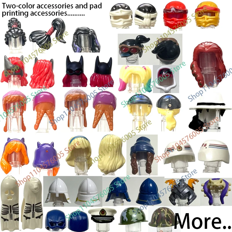 MOC Brown Hair Building Blocks City Figures Body Creative Accessory Blond Gold White Parts DIY Hats Mini Bricks Assemble Toy S04