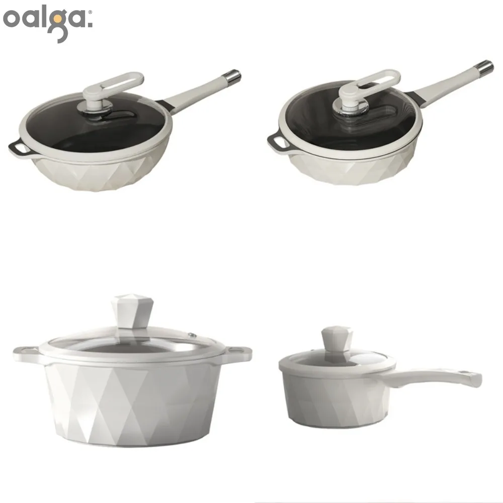 Light Luxury Series pentola in ceramica di titanio Diamond Wok pentola per zuppa padella per latte pentola antiaderente antiaderente Set di utensili