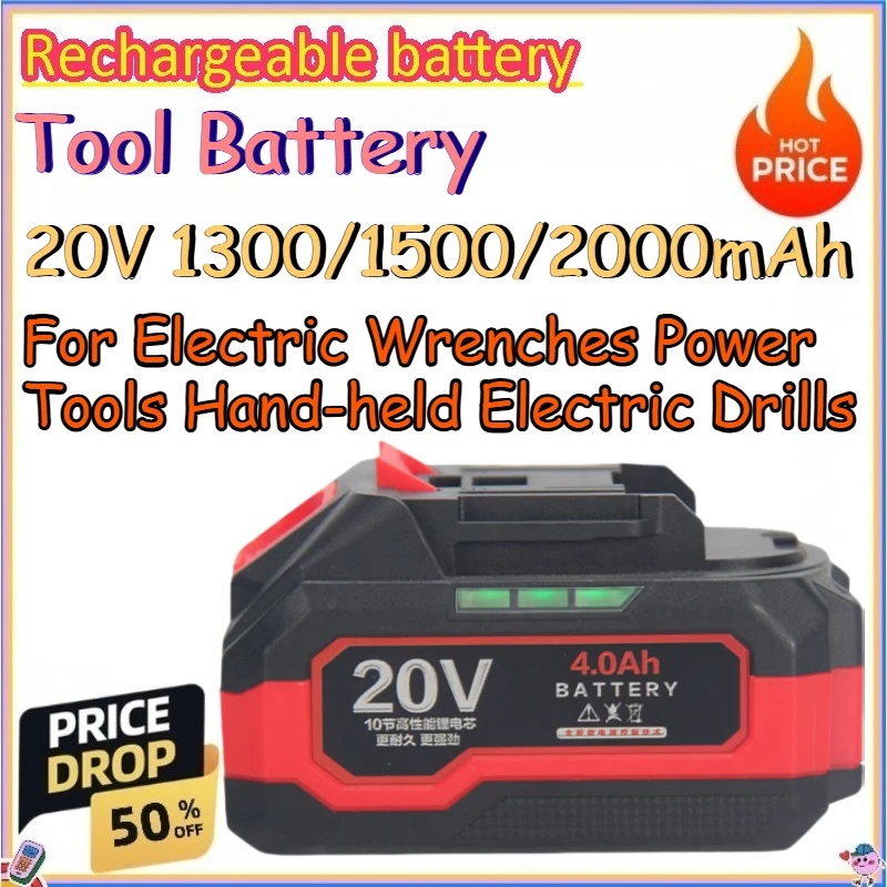 

20V 1300/1500/2000mAh Tool Battery for Electric Wrenches Power Tools Hand-held Electric Drills Replace Lithium-ion Batteries