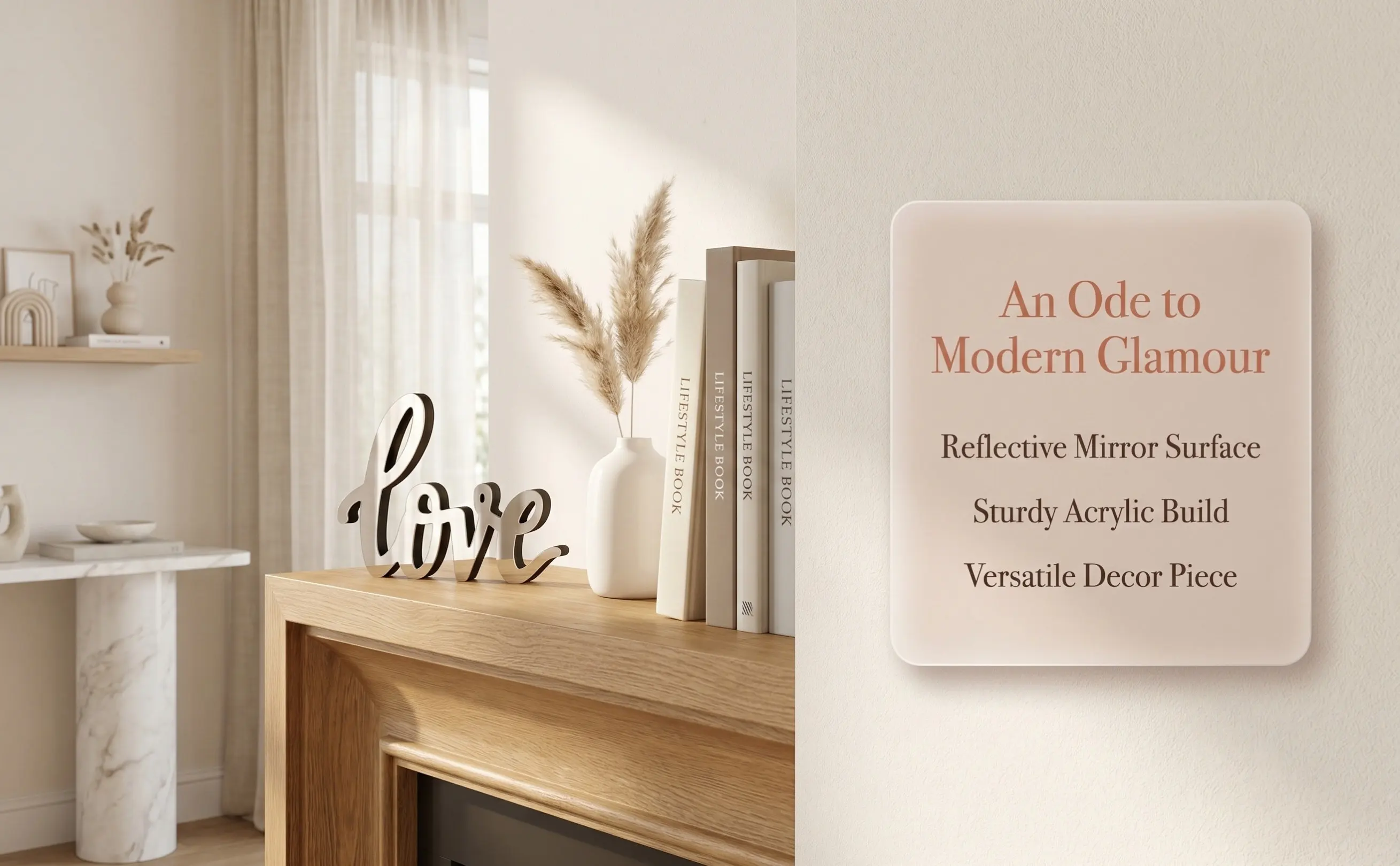 Elegant Love Letter Desk Plaque Acrylic Material Mirror Surface Finish Portable Desktop Ornament Modern Letter Decor Love