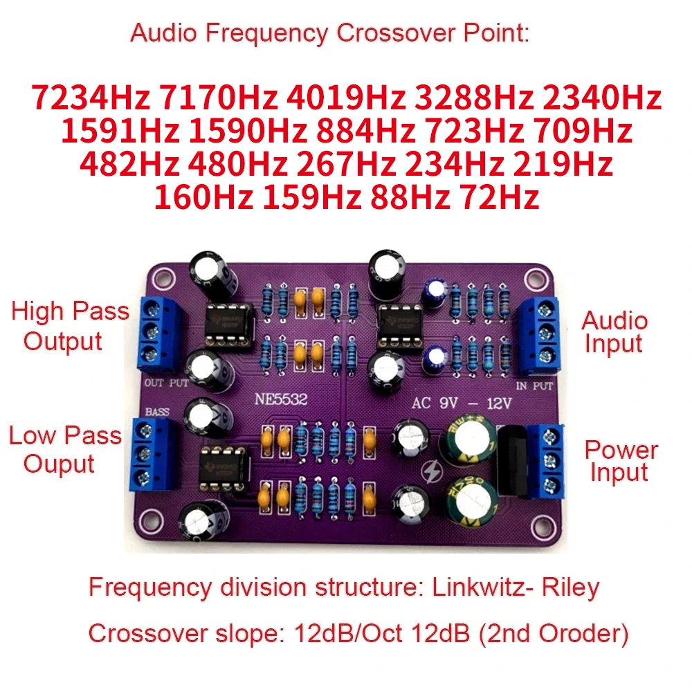 Electronic Frequency Divider 72Hz-7234Hz NE5532 2 Way Division Monolithic Capacitor Pre-Stage Linkwitz- Riley Filter