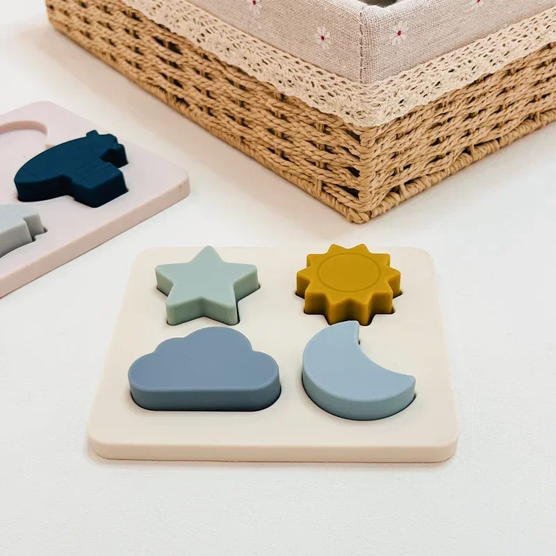 5Pcs/set Silicone Stacking Blocks Baby Cartoon Shapes 3D Puzzle Soft Blocks Educational Montessori Toys Baby Early Learning Sets