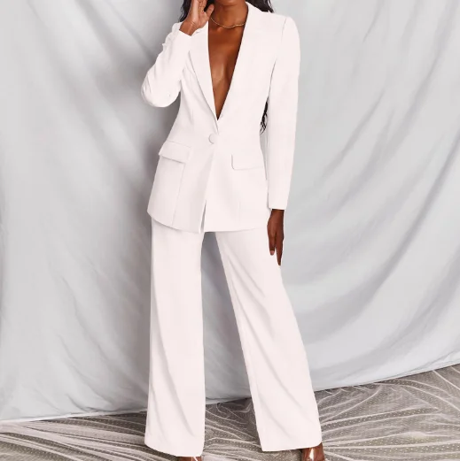 New‑style cross‑border women’s fashion elegant long‑sleeve blazer and straight‑leg trousers set