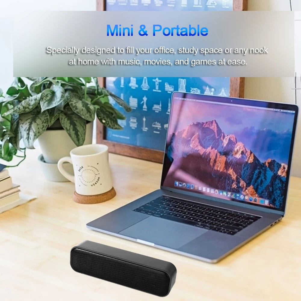 USB Powered Soundbar Mini Speakers USB Powered Soundbar Desktop Speaker Wired Computer Sound Box for TV Desktop Laptop Computer