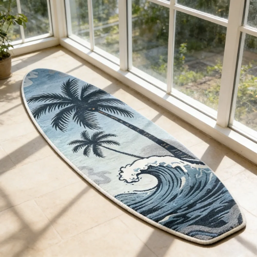 New Surfboard-Shaped Bedroom Mat Non-Slip Soft Floor Mat Faux Cashmere Hawaiian Style Runner Rugs Indoor Home Decor