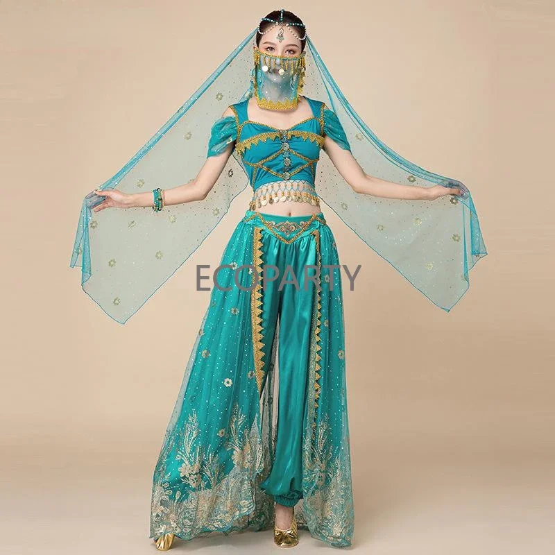 Arabische Prinses Kostuums Buikdansjurk Indian Dance Borduren Bollywood Jasmijn Cosplay Kostuum Vrouwen Feest Chique Outfit