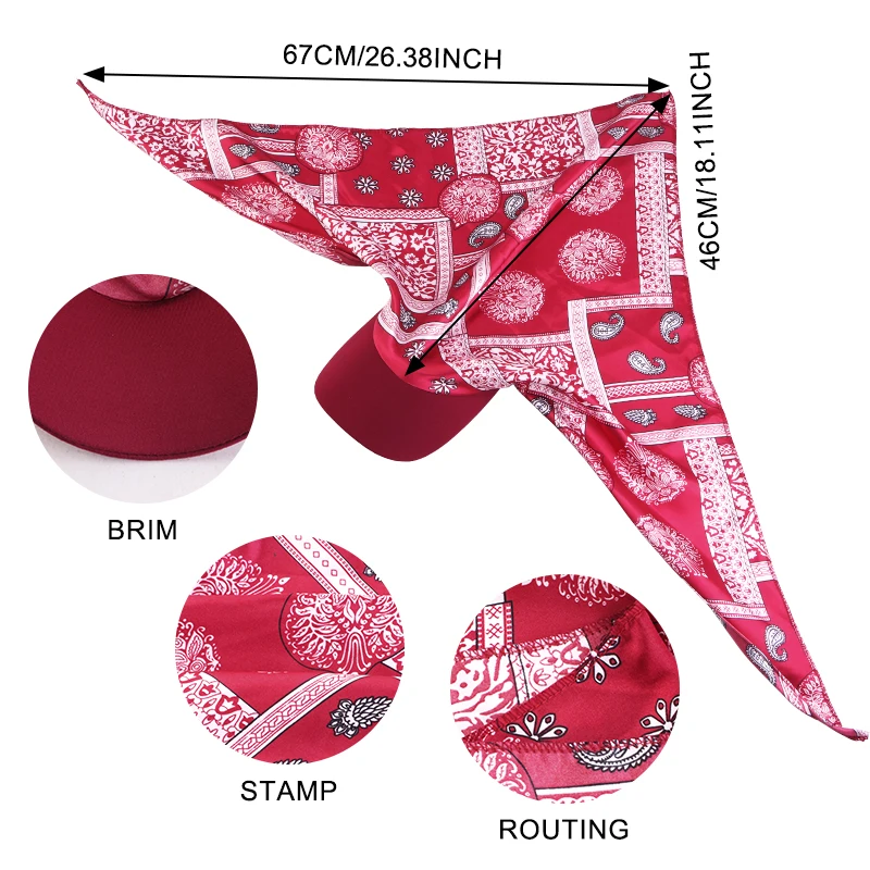 Women Fashion Printed Satin Headscarf Hat with Brim Sun Hats Summer Soft Breathable Headscarf Caps Baseball Cap