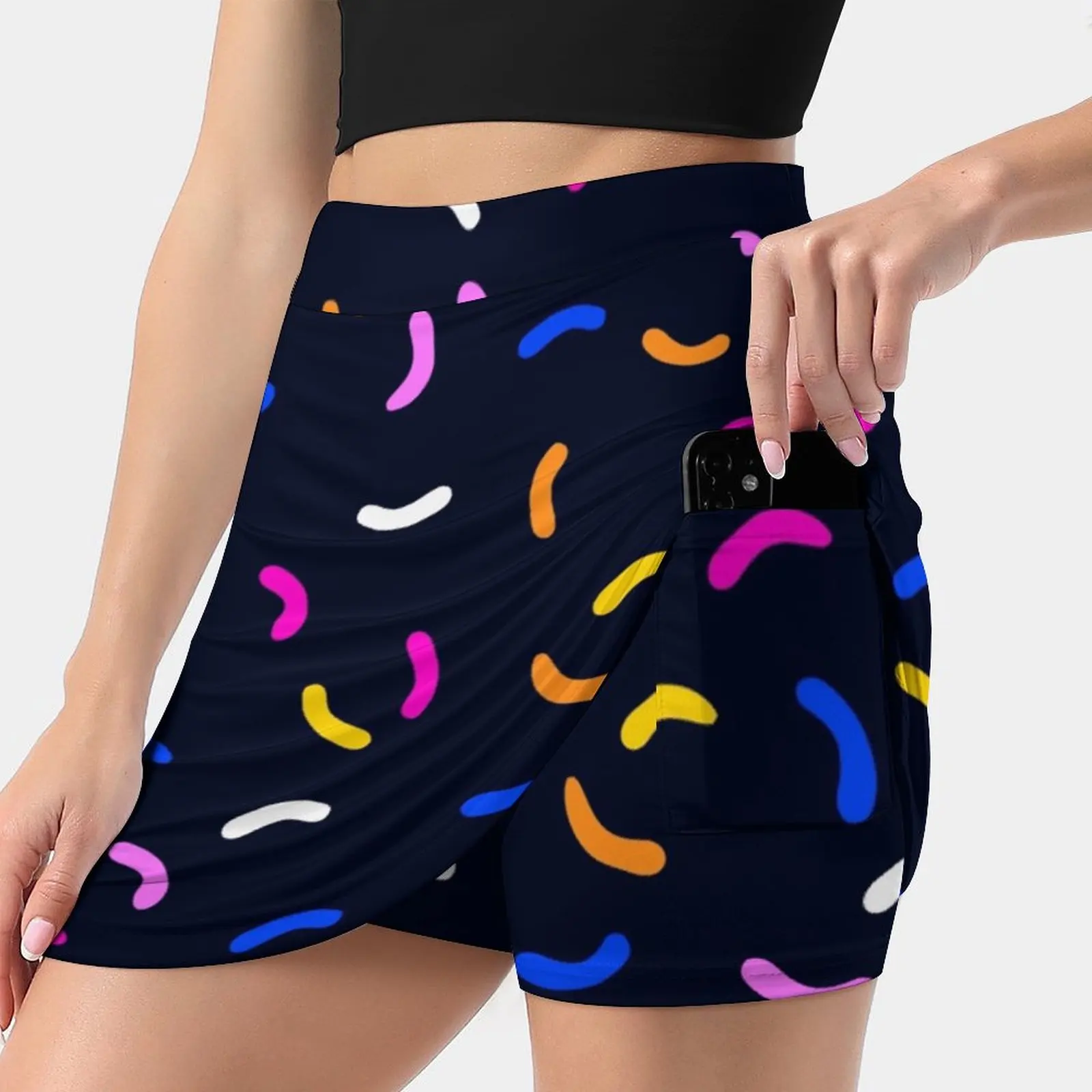 80S Pop Art 004 Women Sports Skirt Tennis Golf Dance Fitness Running Yoga Skirts 80S Retro Minimal Abstract Memphis Style Black