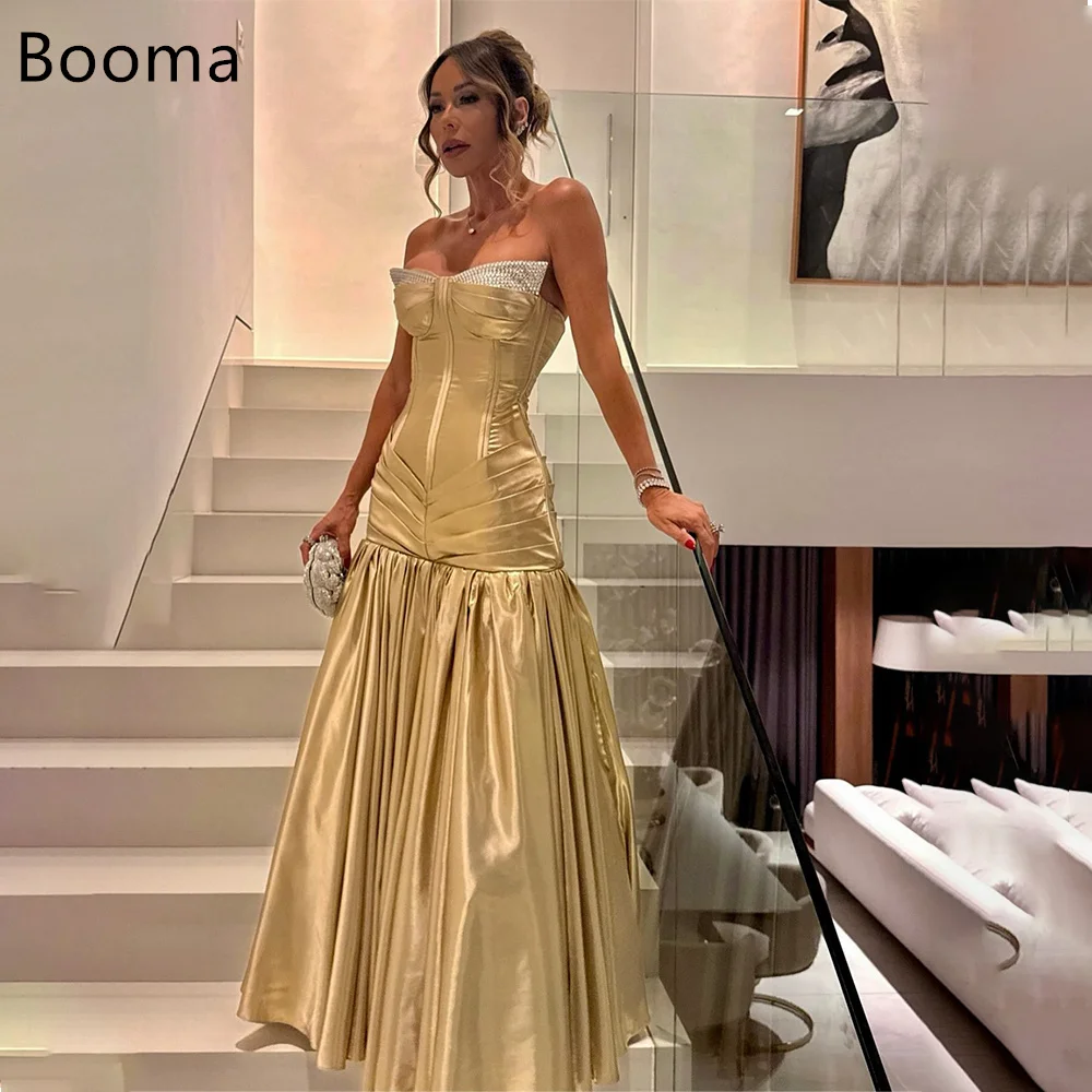 

Booma A-Line Shiny Crystal Strapless Evening Dresses Formal Dresses for Women Sleeveless Gold Prom Gowns Custom Made 2025