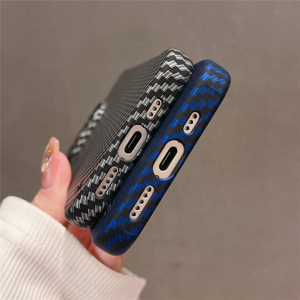 Ultra Thin Carbon Fibre Pattern Frameless Phone Case For iPhone 15 11 12 13 14 Pro Max Mini XR X XS 7 8 Plus SE Slim Hard Cover