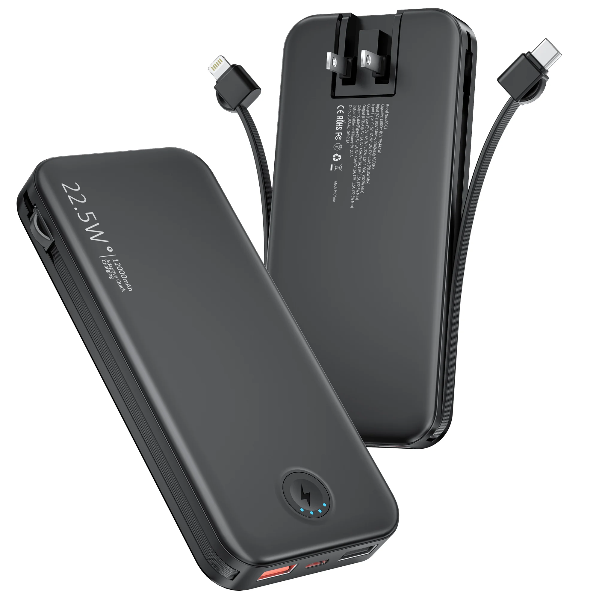 Slim Portable Charger for iPhone with Built-in Cables