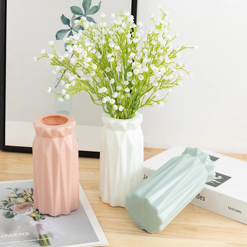 Simple Plastic Striped Imitation Vase, Flower Arrangement Container, Decorative Ornaments, Dry and Wet Flower Arrangement