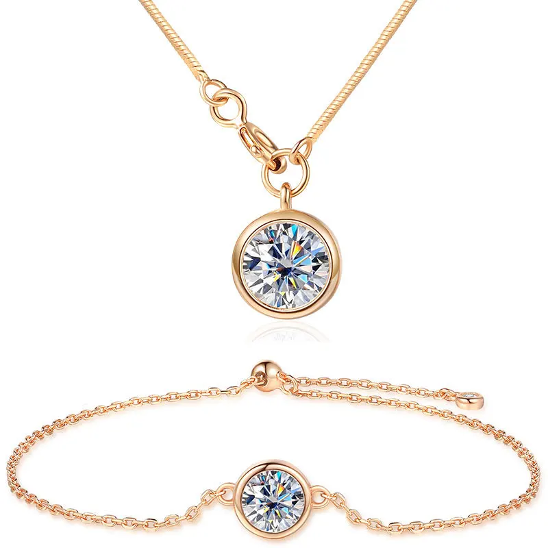 

1 ct Bubble Round Cut Moissanite Pendant Necklace Women 925 Silver Plated 18k Gold GRA Certified Lab Diamond Neck Chain