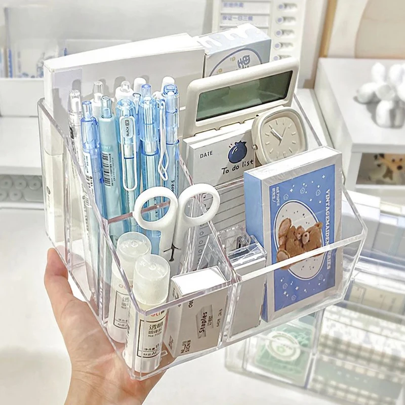 Transparent Acrylic Desktop Stationery Storage Box Large Capacity Debris Division Storage Box Desk Storage Shelf Organizer Box