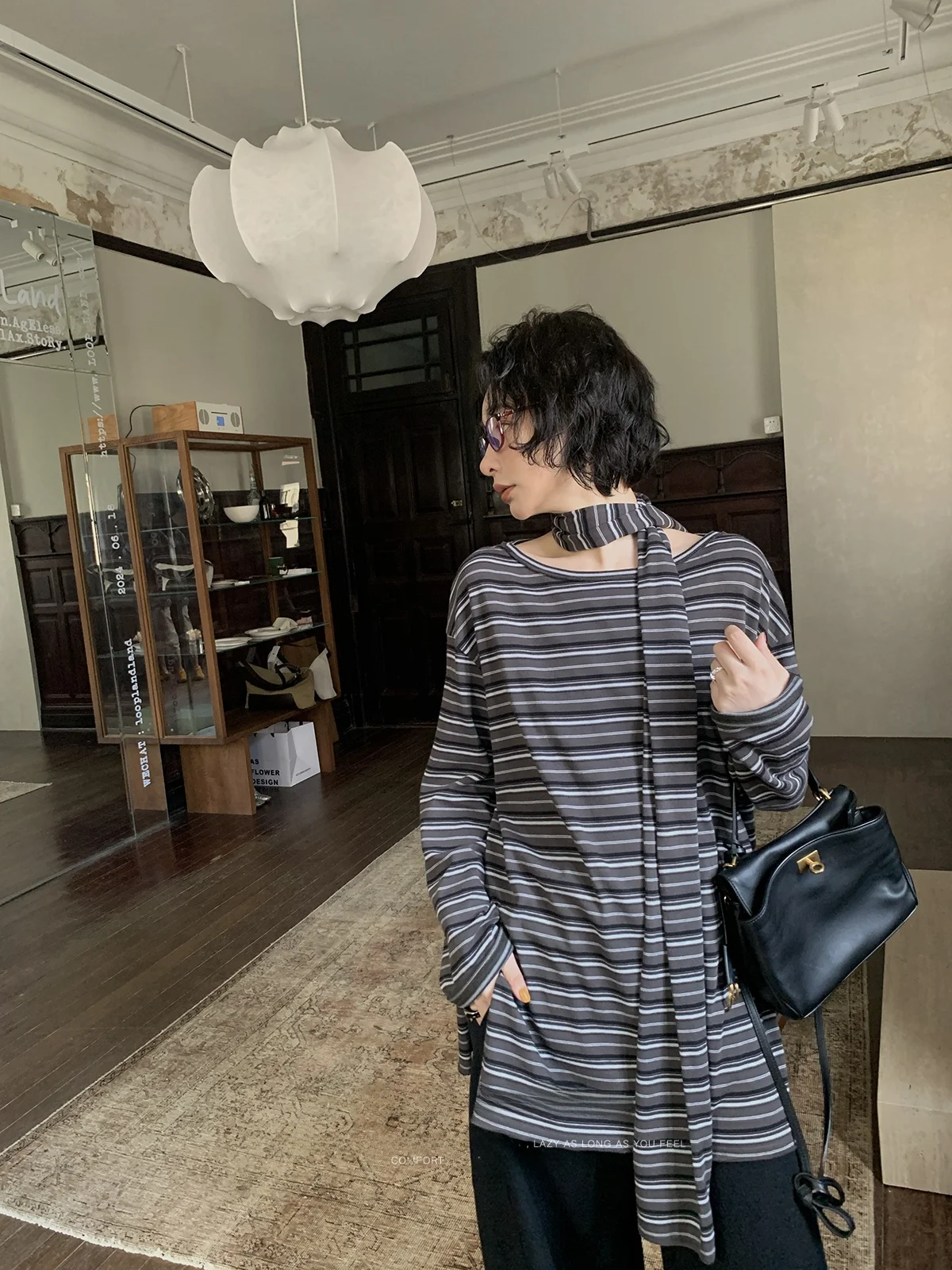 

Molin винтажный цветной полосатый шарф Ne Split для похудения, свободная длинная футболка све, женская корейская футболка Sle Commute Faion Au...