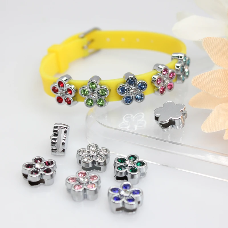 10PCS/lot 8MM Heart Flower Slide Charms Fit For 8mm DIY Leather Wristband Bracelet Keychains