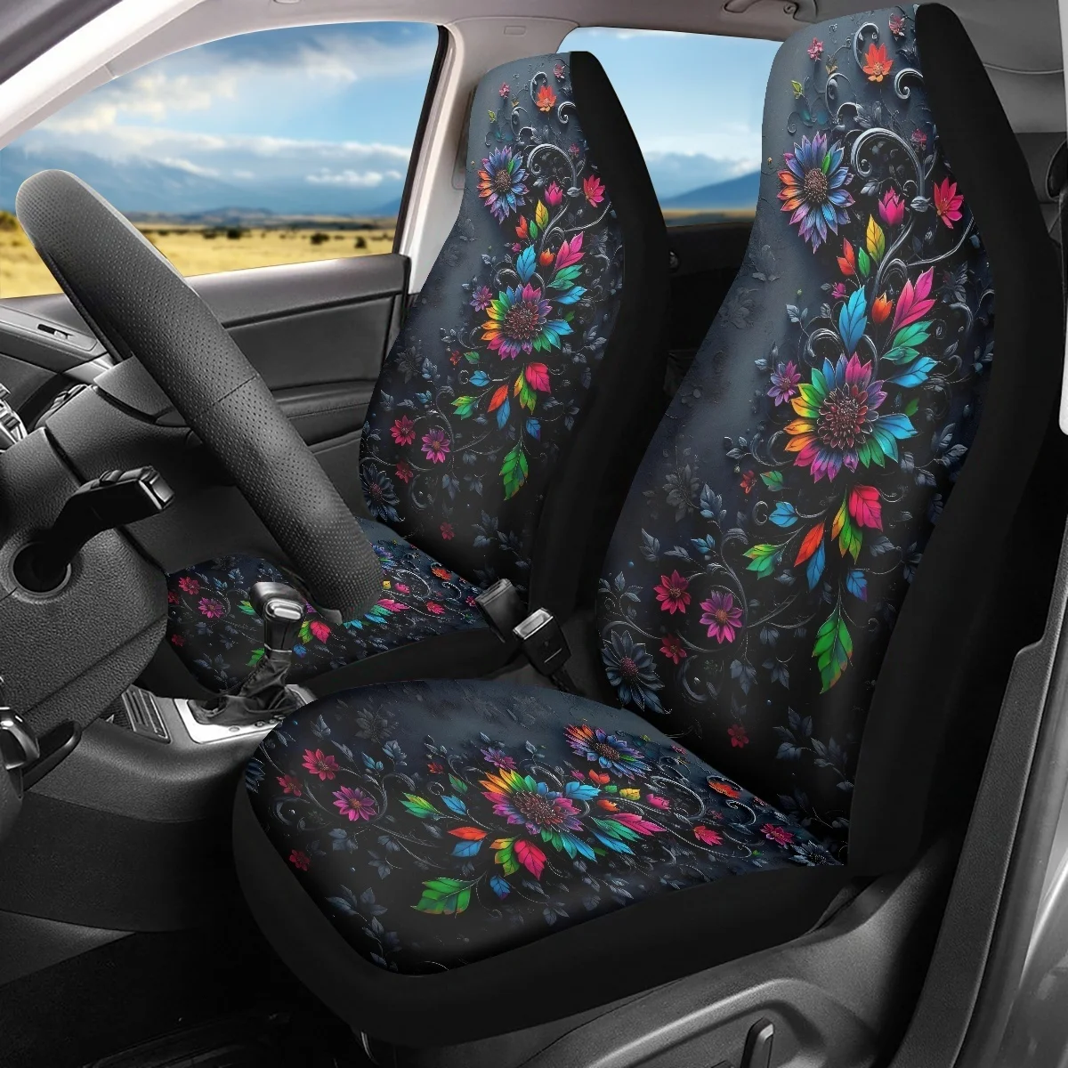 

2 шт. красочные чехлы на автомобильные сиденья с цветочным принтом, для женщин и мужчин, универсальная защита передних сидений автомобиля, подходит для автомобиля, внедорожника, седана,