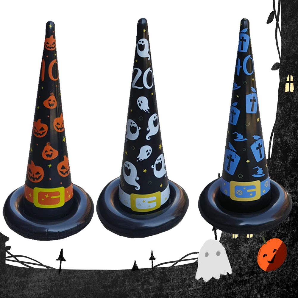 Topi penyihir tiup permainan lempar cincin Halloween Set lempar cincin dengan pompa udara untuk anak-anak dewasa dalam ruangan luar ruangan