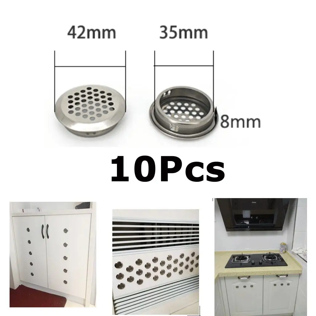 10Pcs Stainless Steel Round Soffit Vents Air Vent Cover Mesh Hole Louver for Cabinet Bathroom Office Kitchen