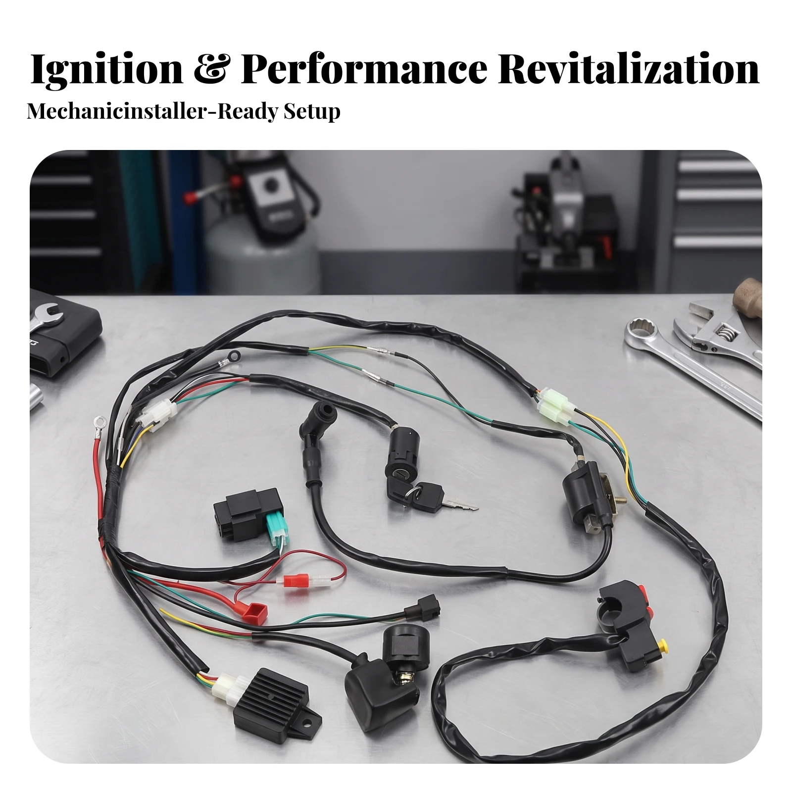 Complete Wiring Harness Kit Prewired Wiring Harness with Ignition Switch Electrics Wire Loom Assembly Preassembled Upgraded