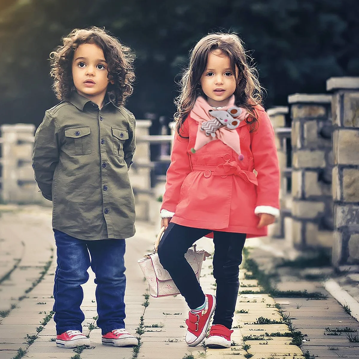 أنيقة الكرتون ليتل ماوس الصليب وشاح شتاء دافئ شاحب الوردي الأطفال وشاح سهلة مطابقة الملابس هدية عيد ميلاد هدية عيد ميلاد #3