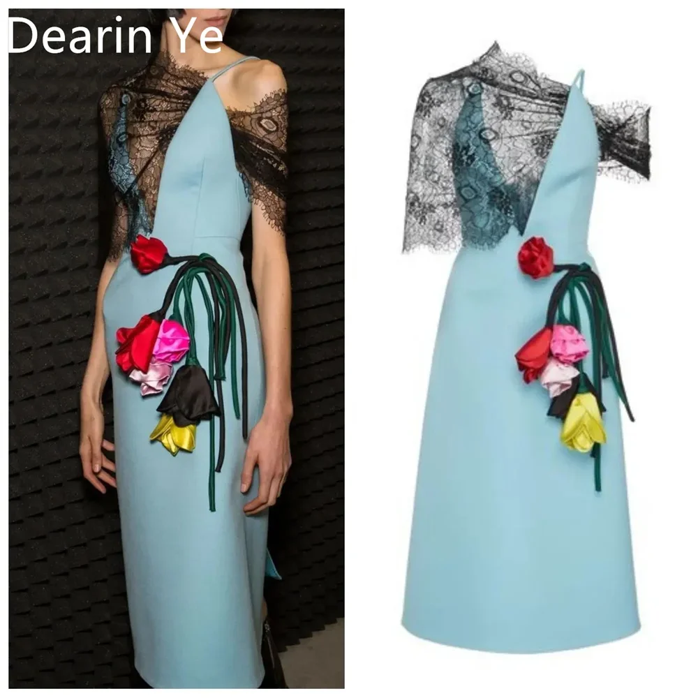 

Customized Evening Dress Dearin Asymmetrical Column Ankle Length Skirts 3D Rose Flower Bespoke Occasion Dresses Saudi Arabia For