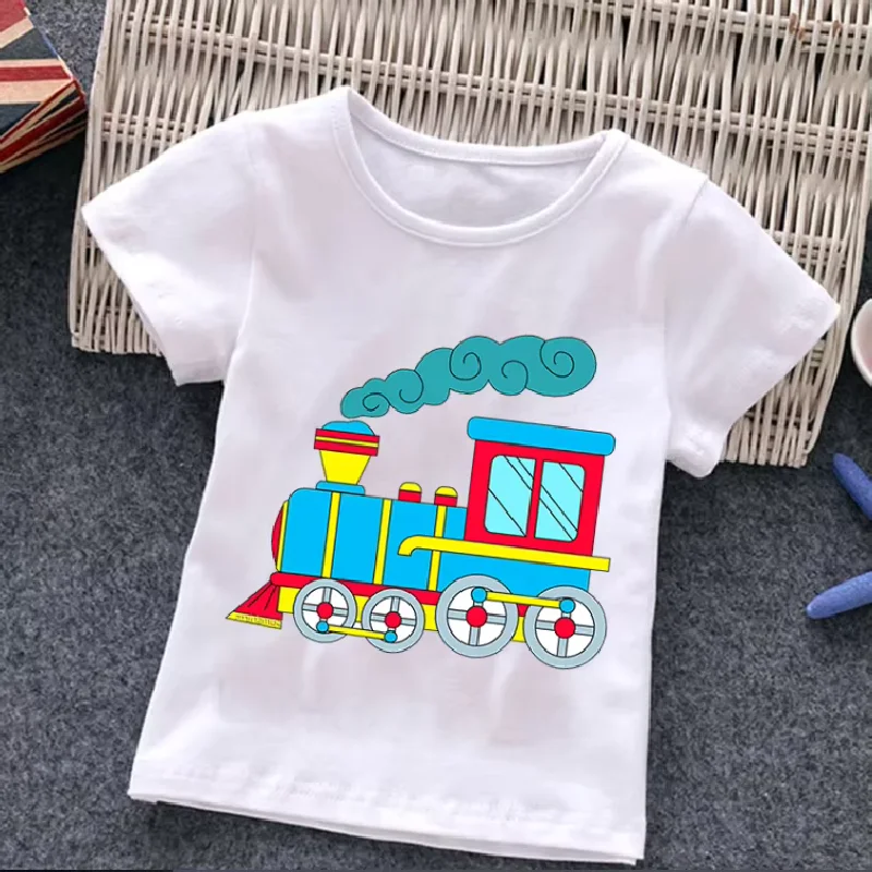 Fire Truck Print New Children's T-shirt  Summer Short Sleeve Tshirt Cartoon Harajuku Girl Boy  Top Tee