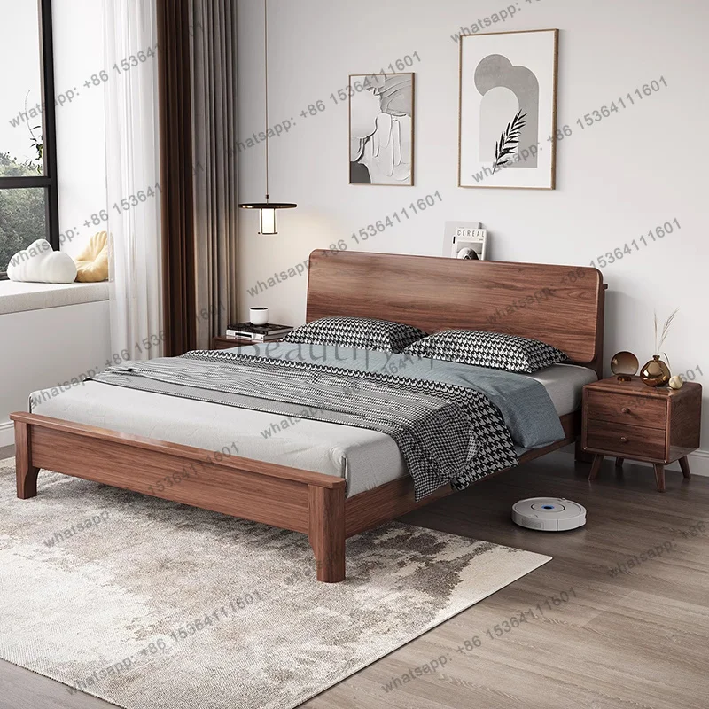 FG Simple Wooden Design Bed Modern Headboards Double Bedroom Bed Sleeping Space Saving Storage Floor Camas De Casal Home Furnitu