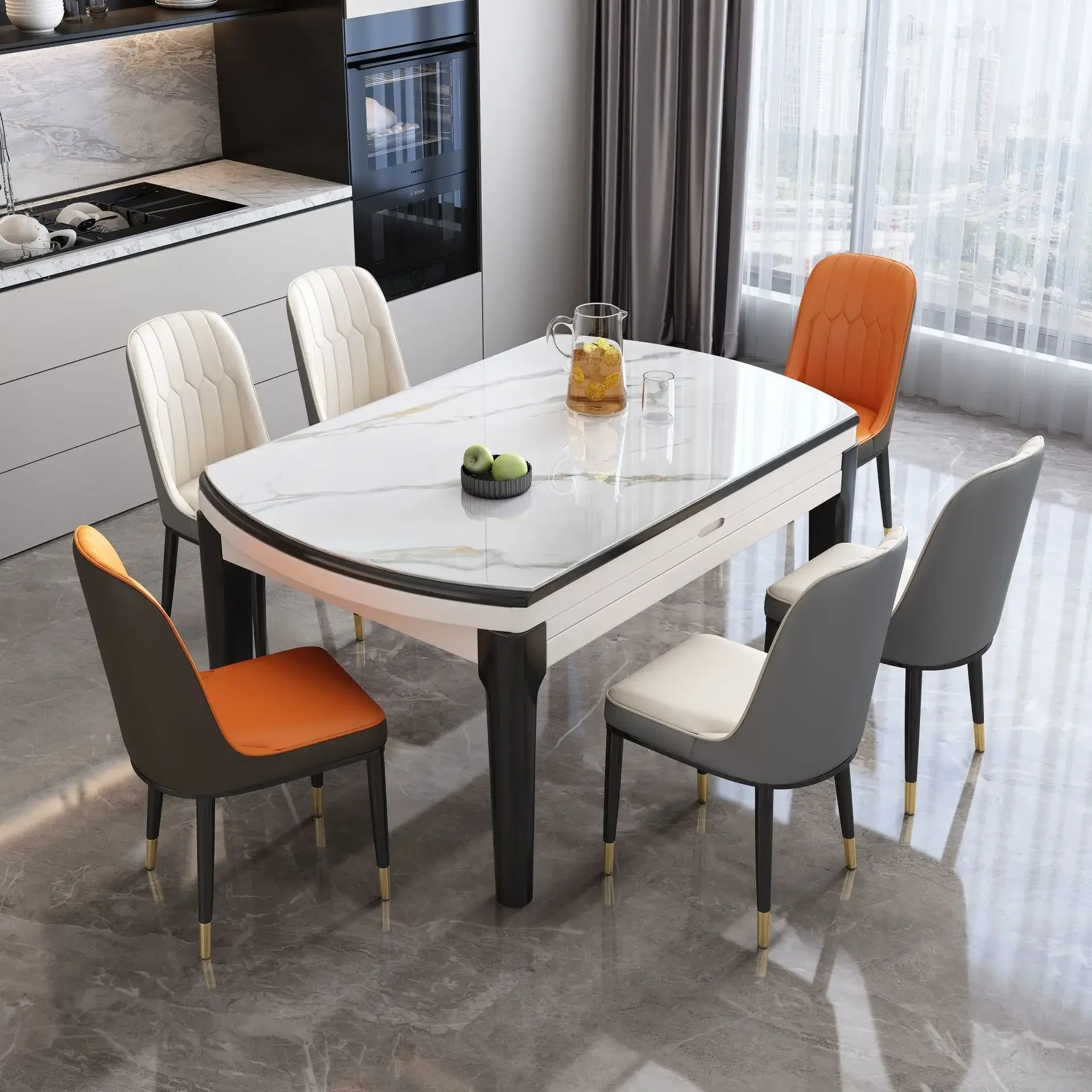Simple solid wood dining table and chair combination telescopic folding table variable household dining table