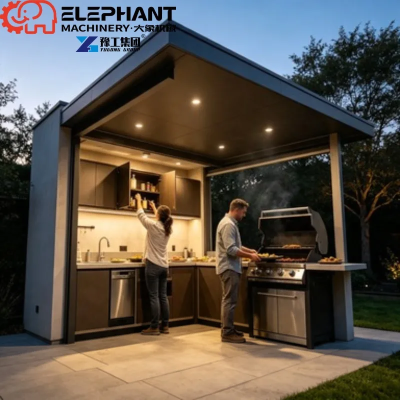 Modular Outdoor Kitchen Pod With SUS 304 Stainless Steel Cabinets, Pre-assembled All-in-one BBQ Station For Luxury Villa Garden