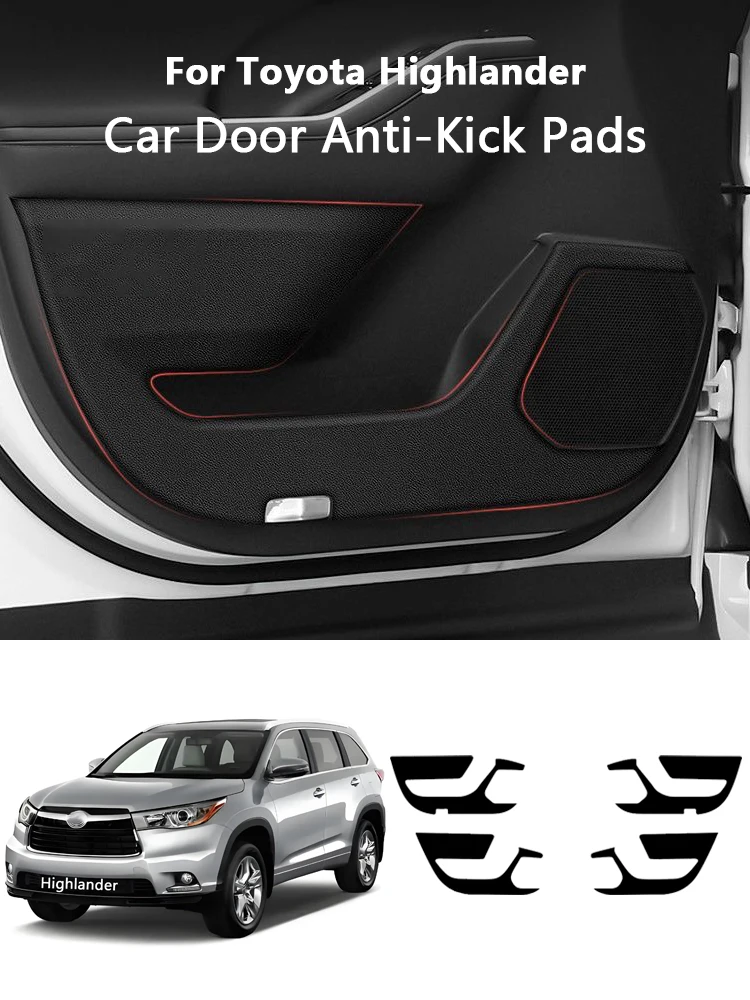 Car Door Anti-Kick Pad For Toyota Highlander 2009-2025 Leather Anti-dirty Sticker Trim Kit Side Door Protector Car Decoration
