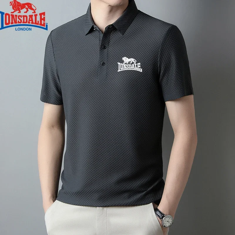 Embroidered LONSDALE Summer New Men's Silk Short Sleeve T-shirt Cool/Breathable POLO Shirt Business Casual Sweat-absorbing Top