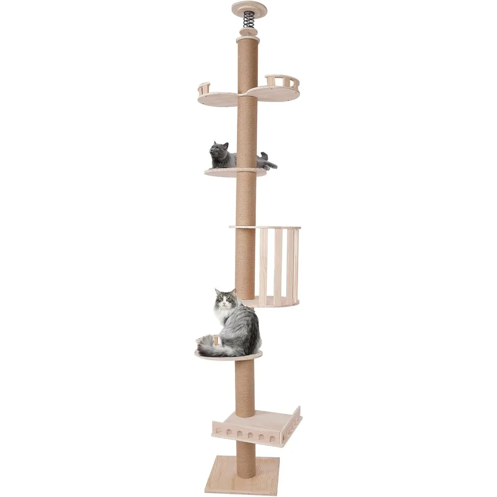 

Floor to Ceiling Cat Tree, 100.4-104.3" Tall Cat Tower with Scratching Post Kitten Climbing Tree Multi-Level Cat Activity Center