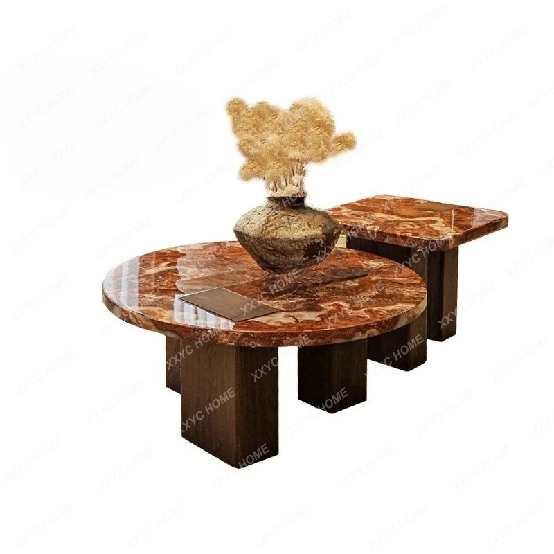 L cream antique red dragon jade square circle marble coffee table