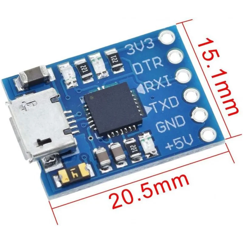 2 peças cp2102 micro usb para uart ttl módulo conversor serial de 6 pinos com fusível reajustável, suporta saída de energia 3.3v/5v