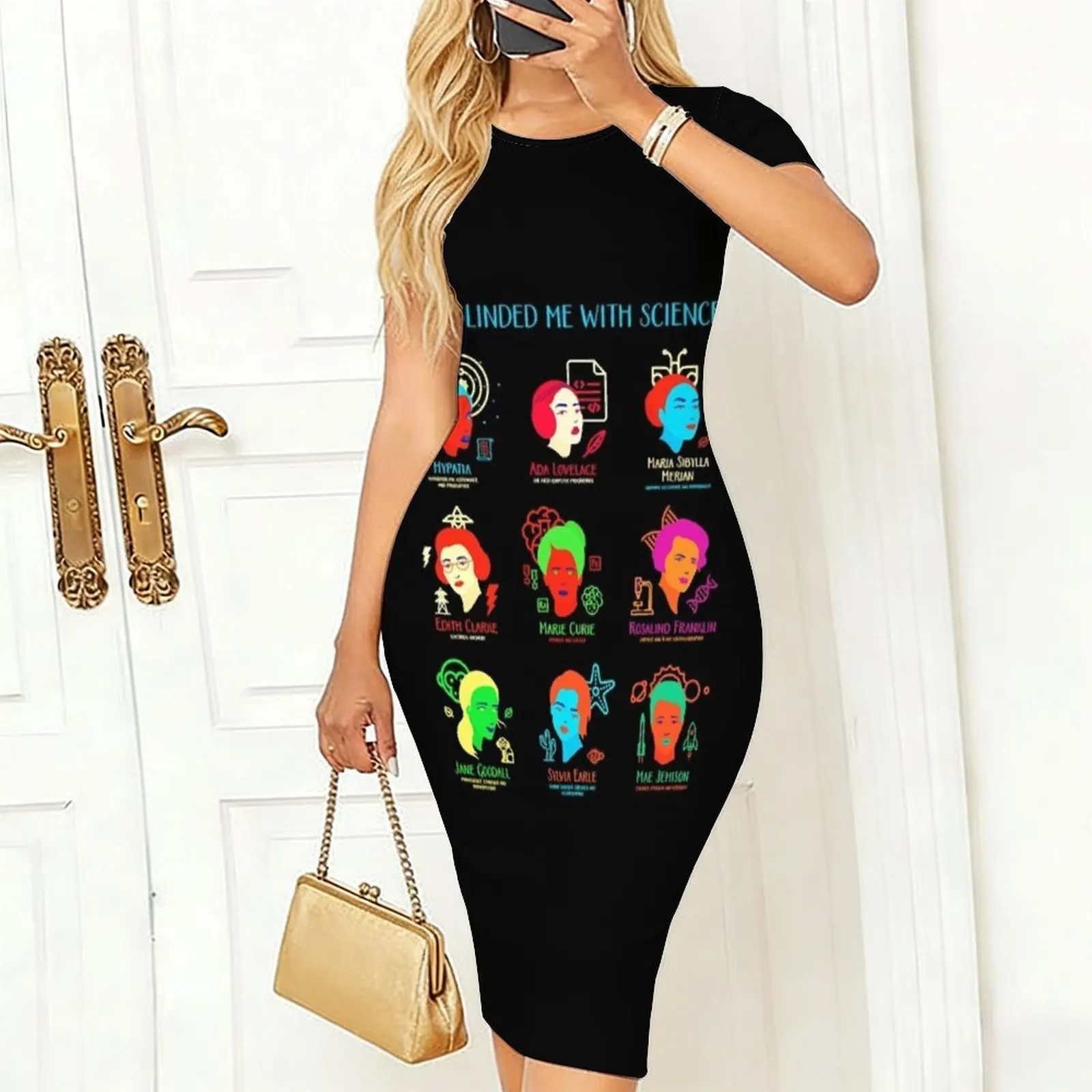 She Blinded Me With Science Women's Short sleeved Tight Hip hugging Skirt