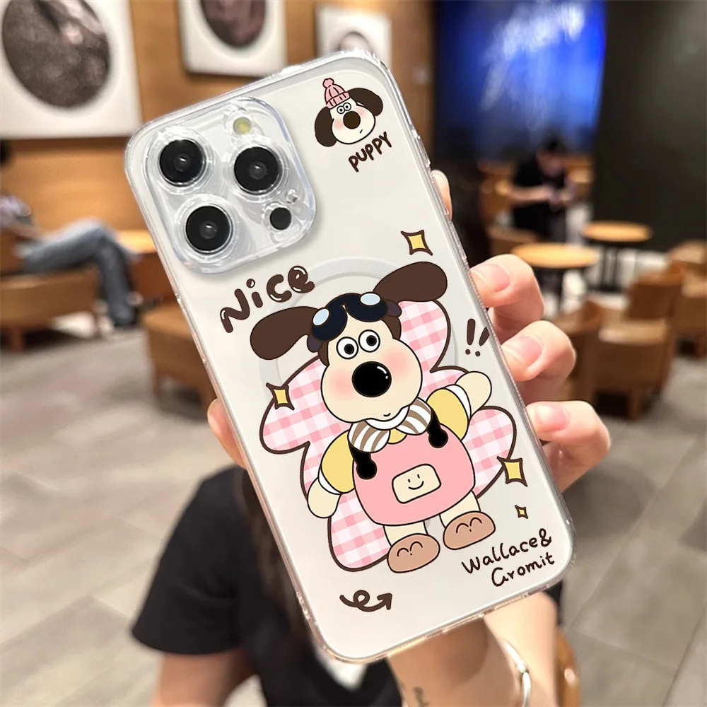 W-Wallace and G-Gromit Phone Case for iPhone 12 11 13 14 15 16 Max Pro Plus Transparent Magsafe Magnetic Wireless Cover