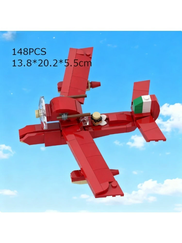 

MOC Building Blocks Hayao Miyazaki Animation Red Pig Water Plane Model Assembly Building Blocks Male and Female Toys