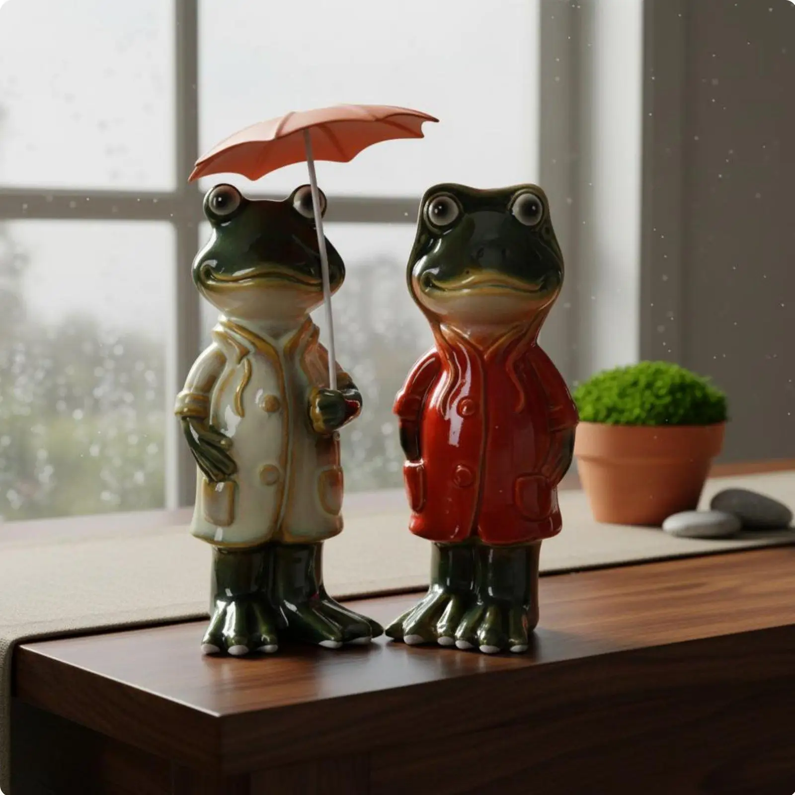 Underglaze Polychrome Ceramic Frog Figurine Animal Sculpture for Garden Miniatures Decorative Statue for Fairy Garden Terrarium