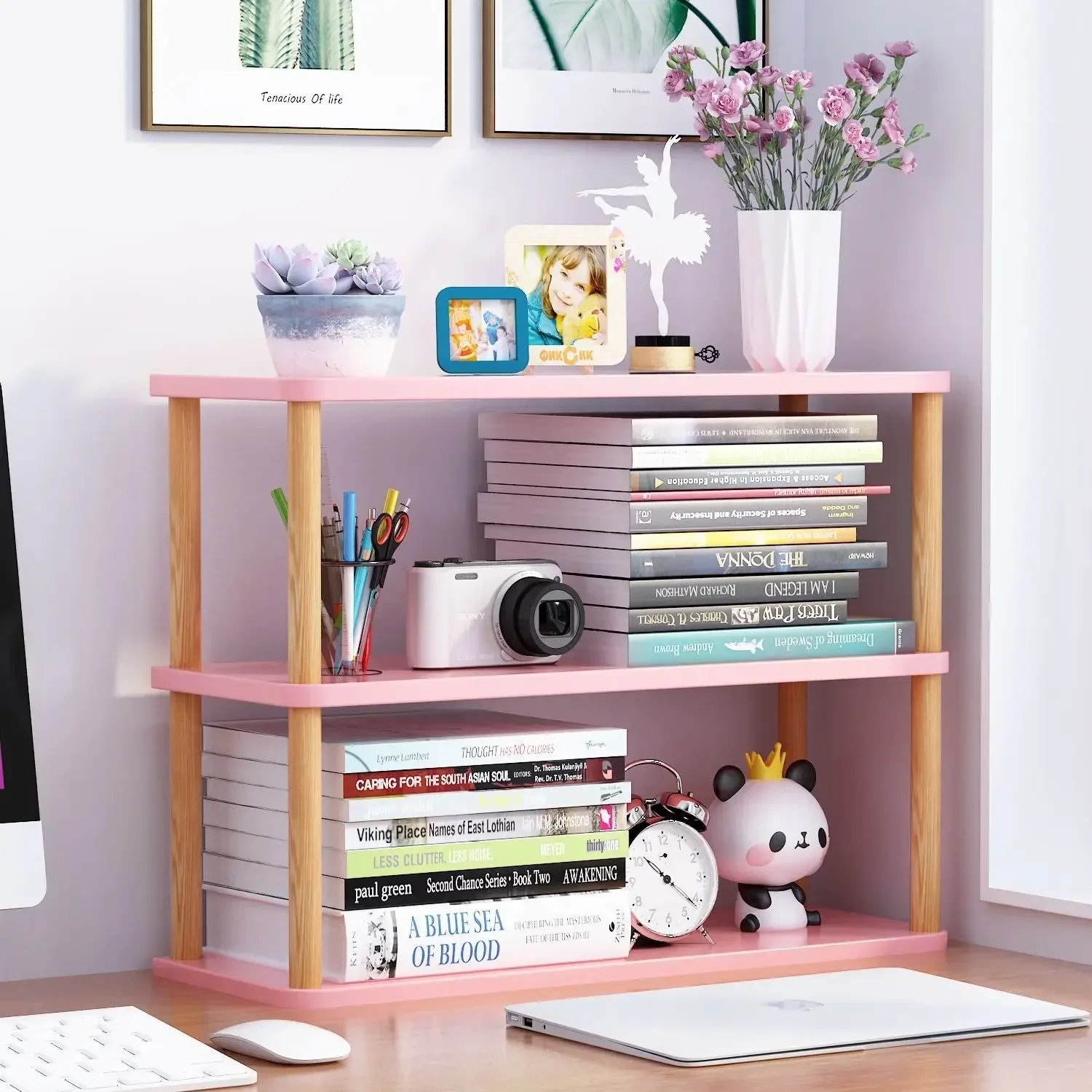 

Bookcase Wooden Shelf Desktop Racks Office School Multi-fun Partition Storage Holders Desk Accessories Bookends Organizer