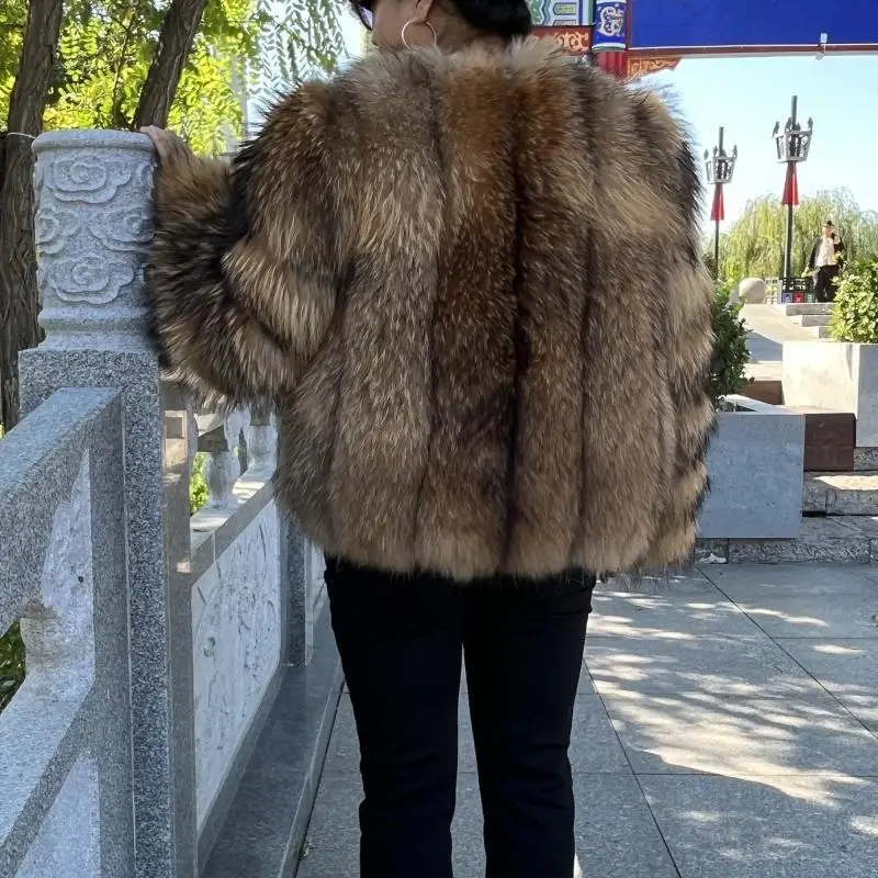 2023 Hot Sale Winter Women Real Fur Coat Raccoon Fur Silver Fox Fur Natural Short Coat Round Neck xxxxxl  jackets amp coats