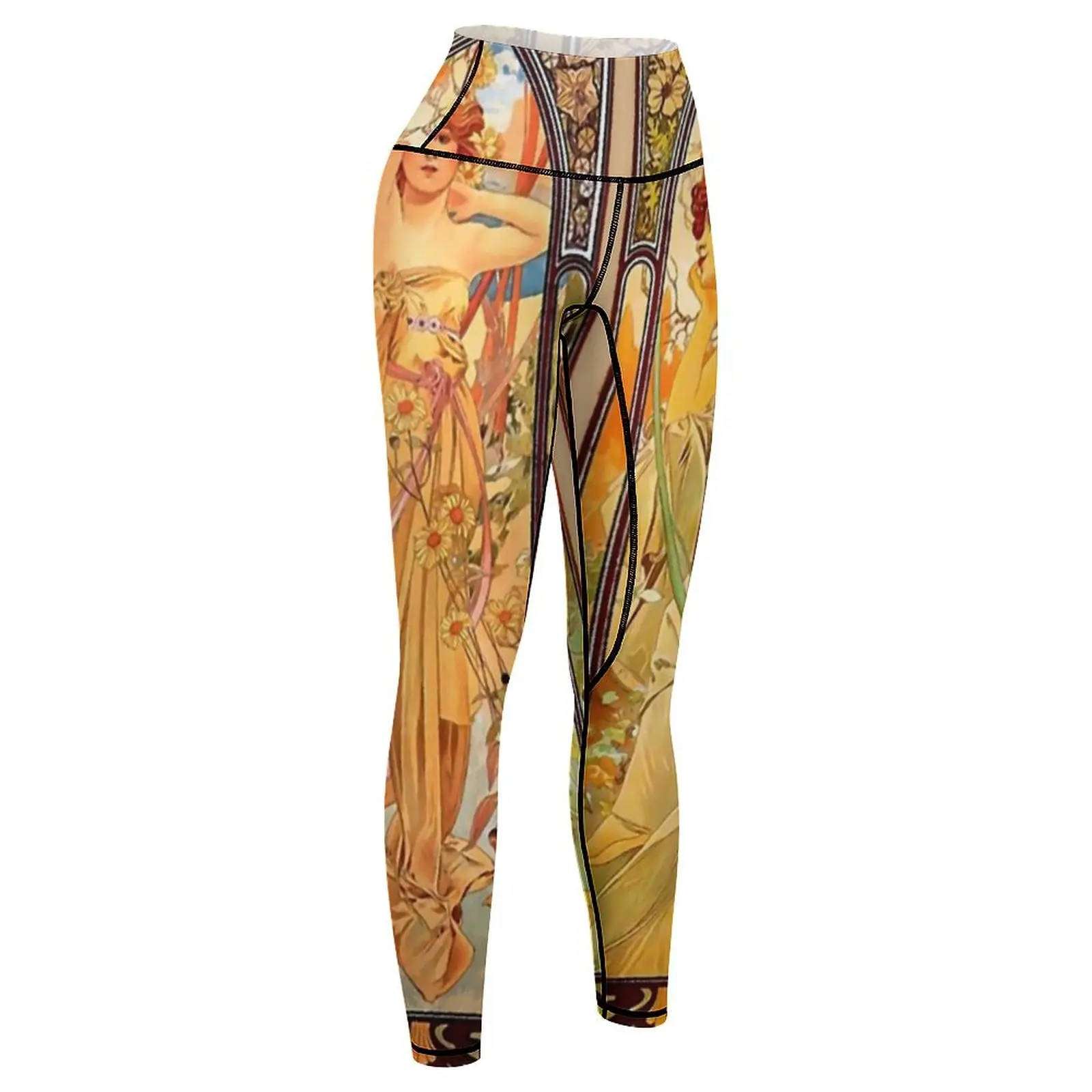 Alphonse Mucha (1860 – 1939) The Times of the Day Series 1899 Leggings gym top sport pants high waist Womens Leggings