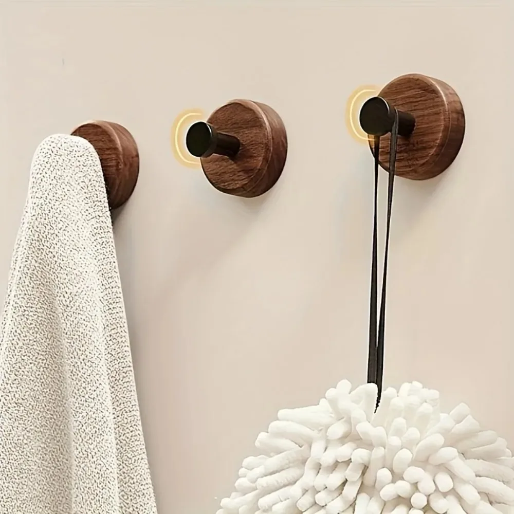 

New Self-adhesive Hook Walnut No Punching Wall Hook 6cm Coat Storage Rack Kitchen