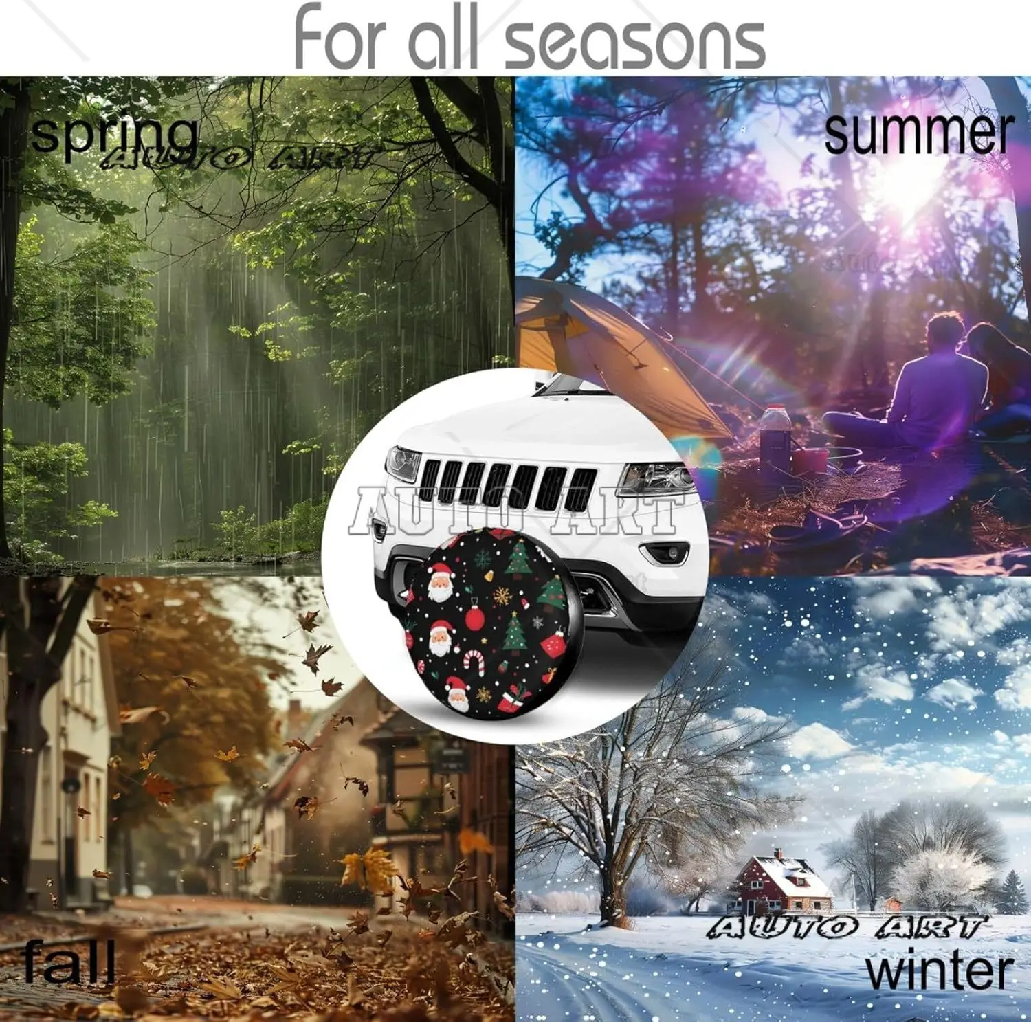 غطاء إطار عيد الميلاد لشاحنة المقطورة - أغطية إطارات عجلات لطيفة لعيد الميلاد مناسبة تمامًا لملحقات التخييم في الهواء الطلق #5