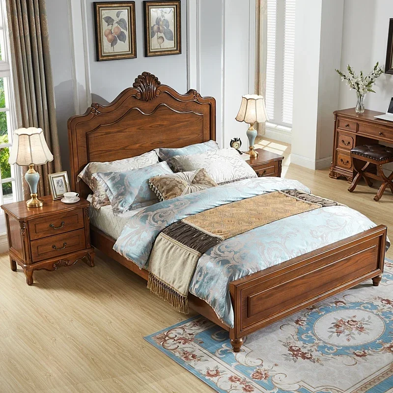 All solid wood bed 1.5 meters European bed master bedroom wedding bed double