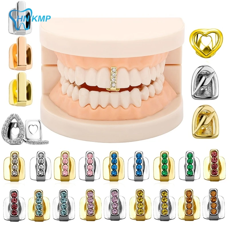 Single Vertical Bar Teeth Grillz Braces Hip Hop Hollow Tooth Caps Zircon Dental Grills For Women Men Jewelry